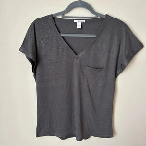 Astars Grey Shimmer Sparkle V-Neck Short Sleeve Top Shirt Women’s Size Small